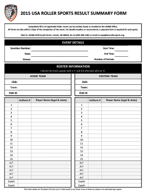 USA Roller Sports Result Summary Form