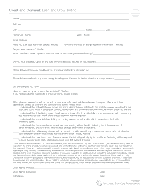 Lash and Brow Tinting Consent Form