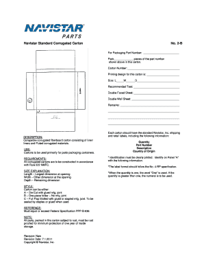 Navistar Corrugated Carton Specification Form