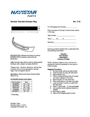 Navistar Standard Bumper Bag Instructions