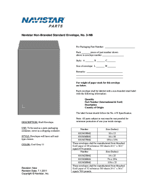 Navistar Non-Branded Standard Envelope Specification