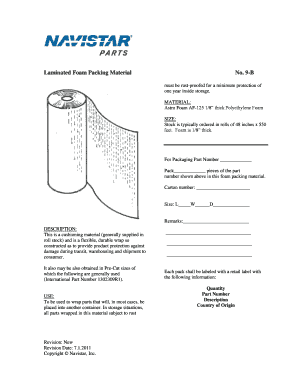 Packing Material Specification Form