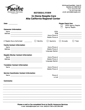 In-Home Respite Care Referral Form