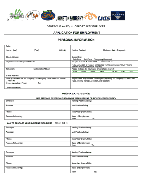 Genesco Employment Application Form