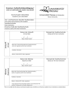 Erasmus+ Aufenthaltsbestätigung