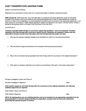 Cost Transfer Explanation Form