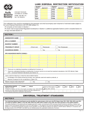 Land Disposal Restriction Notification Form