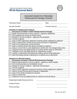 Voucher Incentive Program Reimbursement Checklist