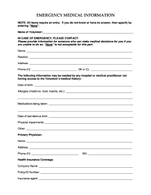 Volunteer Emergency Contact Form