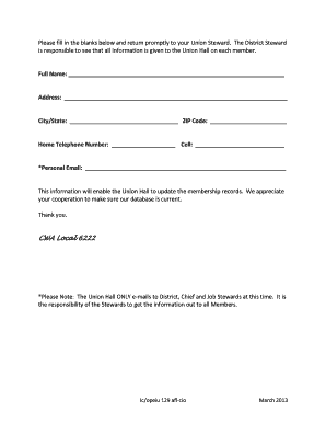 Union Member Information Form