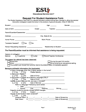 Request for Student Assistance Form