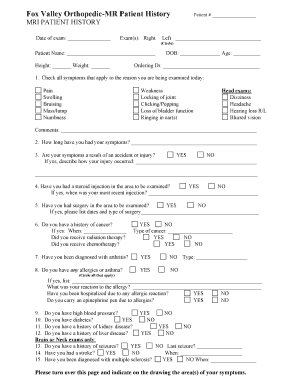 MRI Patient History Form