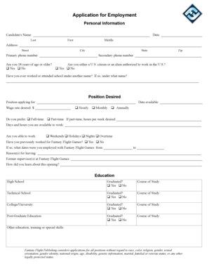 Fantasy Flight Games Employment Application