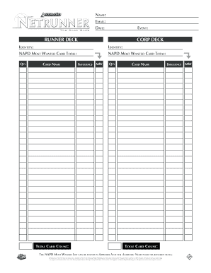 Netrunner Tournament Deck Registration Form