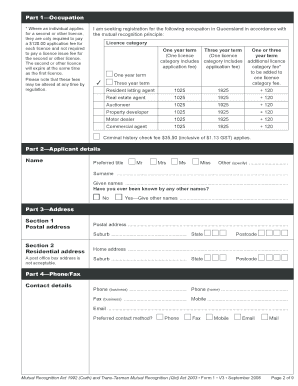 Mutual Recognition Occupational Licence Application