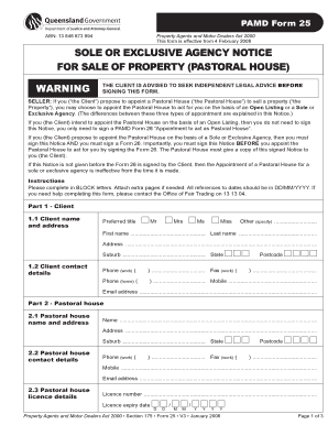 Sole or Exclusive Agency Notice for Property Sale