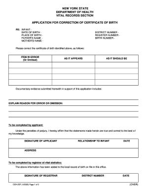 New York Birth Certificate Correction Form
