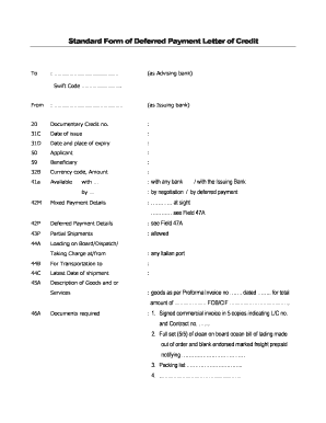 Standard Form of Deferred Payment Letter of Credit