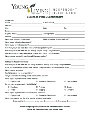 Young Living Business Plan Questionnaire