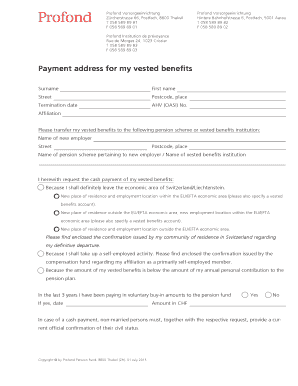Swiss Pension Vested Benefits Request Form