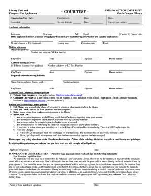 Arkansas Tech University Library Card Application