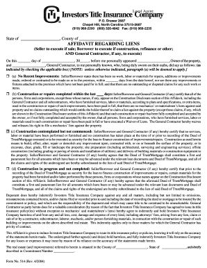 Affidavit Regarding Liens
