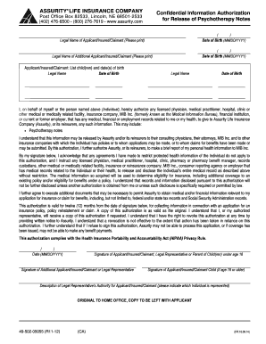 Confidential Information Authorization for Psychotherapy Notes