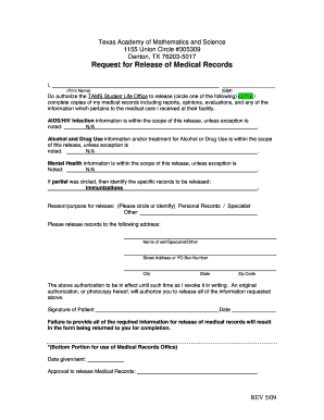 Request for Release of Medical Records