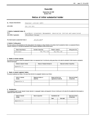 Form 603 Notice of Initial Substantial Holder