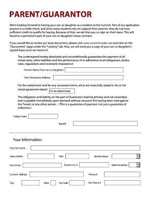 Summit Condos Lease Guarantor Form