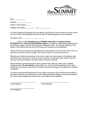 Pet Addendum to Lease Agreement