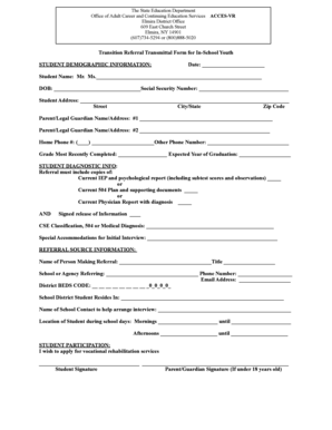 Transition Referral Transmittal Form for In-School Youth