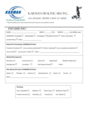 USA Dealer Order Form XO Series