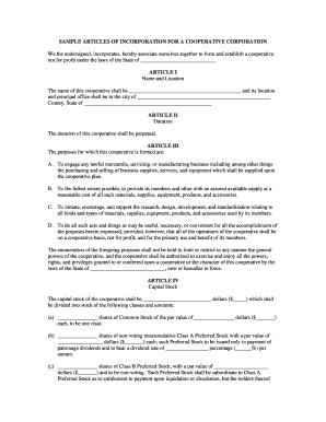 Sample Articles of Incorporation for a Cooperative Corporation
