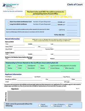 Application for Certified Copy of Birth Certificate