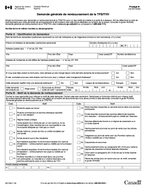 Demande générale de remboursement de la TPS/TVH