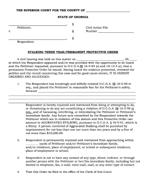 Georgia Stalking Protective Order