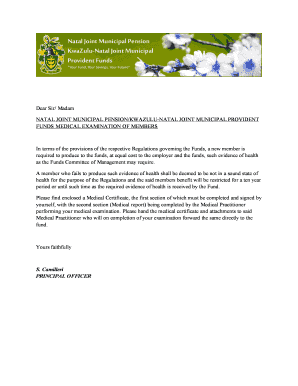 KwaZulu-Natal Joint Municipal Pension Fund Medical Examination Form