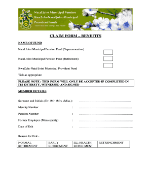 Natal Joint Municipal Pension Fund Claim Form