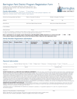 Barrington Park District Program Registration Form