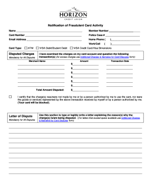 Fraudulent Card Activity Dispute Form