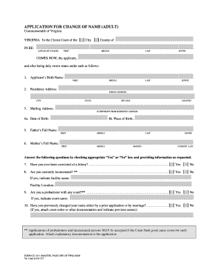 Virginia Adult Name Change Application