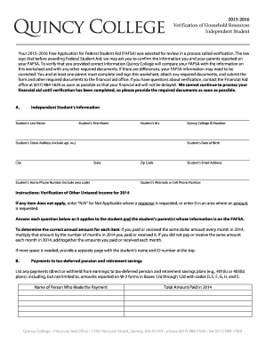 Quincy College Verification of Household Resources Form