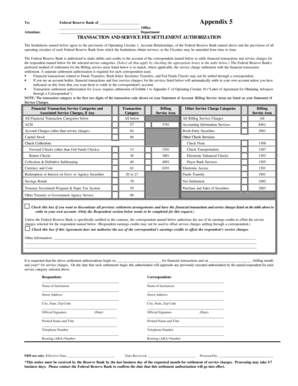 Federal Reserve Transaction and Service Fee Settlement Authorization