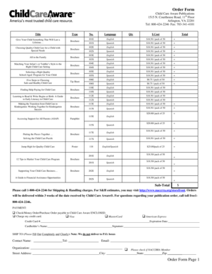 Child Care Publications Order Form