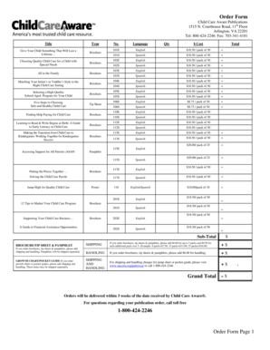 Child Care Publications Order Form