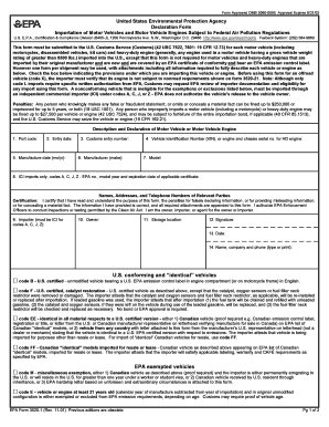 EPA Motor Vehicle Import Declaration Form