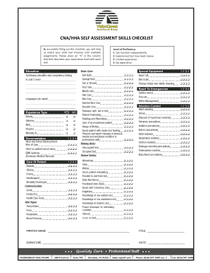 CNA/HHA Self Assessment Skills Checklist