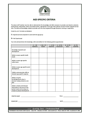 Age-Specific Care Competency Form