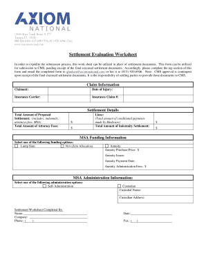 Settlement Evaluation Worksheet